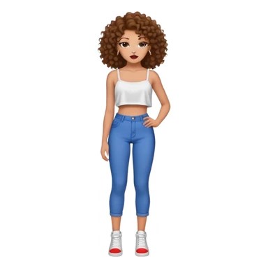 Full body teenage girl with curly brown hair, heavy makeup, big lips, crop top and choni style clothing sticker