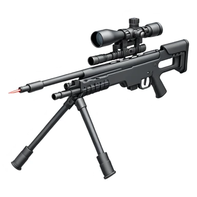 Mini ICBM launching lightweight sniper rifle wire stock, extended mag, assassin, bipod, laser sticker