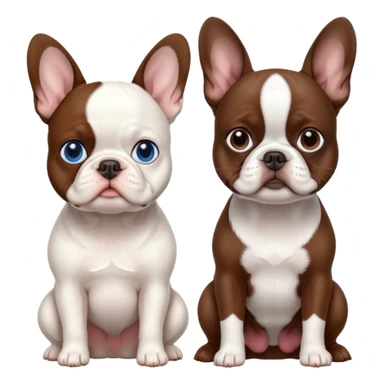 All pure White French bulldog with blue eyes sitting next to brown Boston terrier sticker