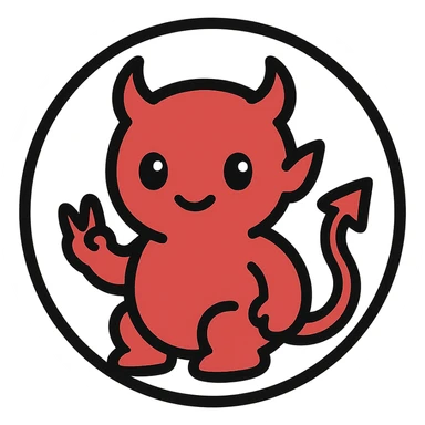 little alchemy style icon
subject: crimson devil
border: medium-black
shape: round, circular
background: white
style: full color fill with medium black outlining sticker