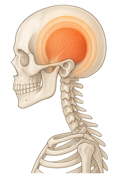 focus su muscolo temporale illuminato con un cerchio sticker