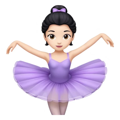 Cinematic Light Purple Ballerina Portrait Emoji, rendered in a realistic, vector-style with minimal shading.  with porcelain skin, smooth deep black hair falling in soft waves, and calm, inviting eyes. sticker
