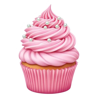 Cinematic Realistic Pink Cupcakes, fluffy pastel pink frosting swirled elegantly on top of golden cupcakes, tiny edible pearls adding a delicate touch, soft warm lighting creating a dreamy atmosphere, glowing with sweetness and charm. sticker