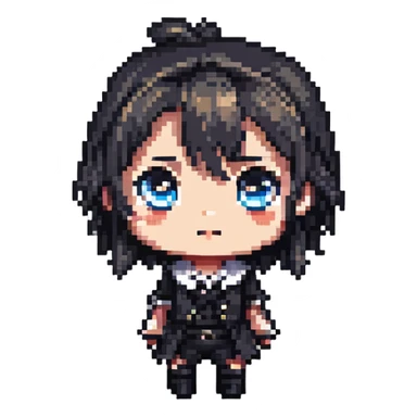 chibi anime character in pixel art style with big eyes and cute expression sticker