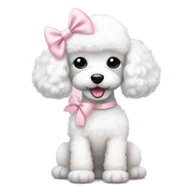 White poodle puppy with pastel pink bow on ear sticker
