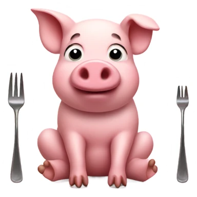Pig sitting on a fork sticker