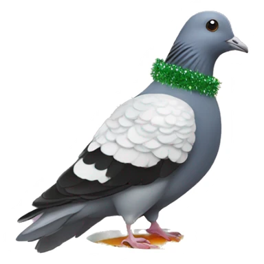 pigeon covered in Christmas lights and tinsel eating soup sticker