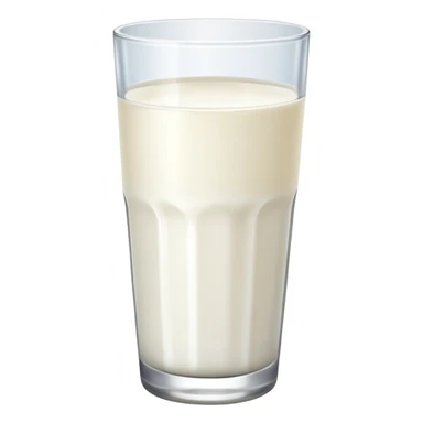 the drink is only milk white, The bottom and mouth of the glass are the same width and thin a toll, There is only white liquid inside, photo realistic, like a third from left sticker