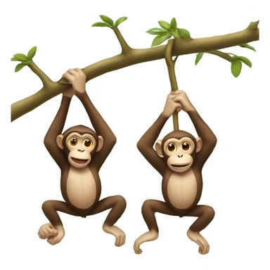 Two monkeys hanging on a branch
 sticker