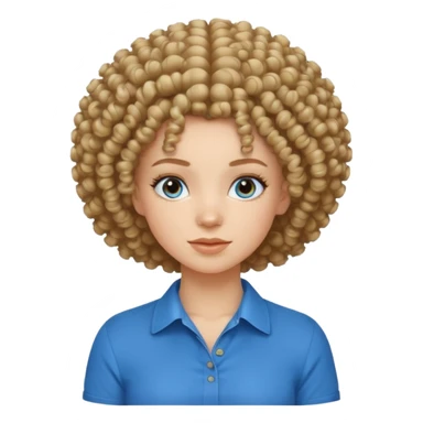 white girl with curly afro and blue shirt sticker