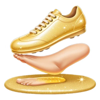 emoji of a human foot pressing on the ground, with two short curved pressure lines under the sole to show the weight, surrounded by shiny glitter sparkles for a bright and sparkling effect, simple cartoon style sticker
