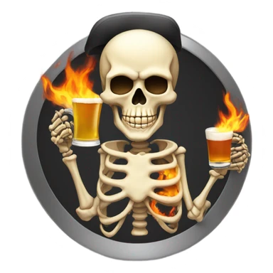 Skeleton with a cigar and fire helmet and a beer sticker