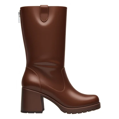 chocolate brown y2k boots block heeled, side zipper sticker