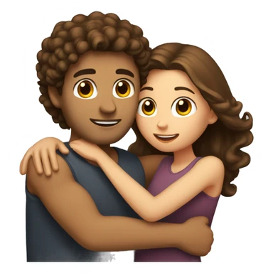 Girl with long straight brown hair hugging a guy with short curly brown hair sticker