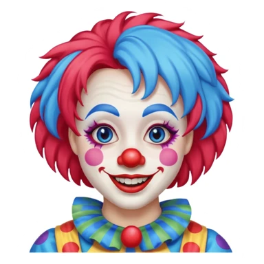 Clown – Bright makeup, red nose, colorful wig, exaggerated smile sticker