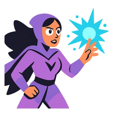woman superhero in a soft purple and black suit, casting magic from her hand sticker