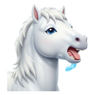 Cinematic Cute Yawning White Horse Portrait Emoji, Head tilted slightly with a dramatic, wide-open yawn, revealing a soft white fur with a subtle shimmer, floppy ears slightly drooping, round blue eyes barely open in drowsy contentment, Simplified yet irresistibly adorable features, highly detailed, glowing with a soft, cozy glow, high shine, relaxed yet expressive, stylized with a touch of whimsy, bright and endearing, soft glowing outline, capturing the essence of a sleepy yet affectionate horse, so drowsy it feels like it could stretch out of the screen and curl up for a nap! sticker