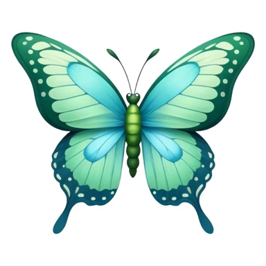 A delicate butterfly with deep green and pastel blue wings resting on a soft green satin ribbon. sticker