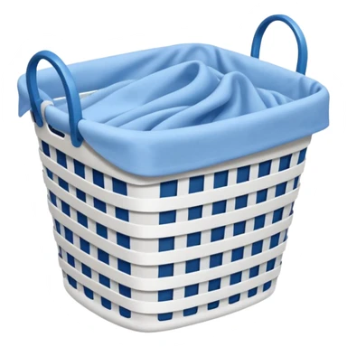 white LAUNDRY BASKET WITH FOLDED blue CLOTHES sticker