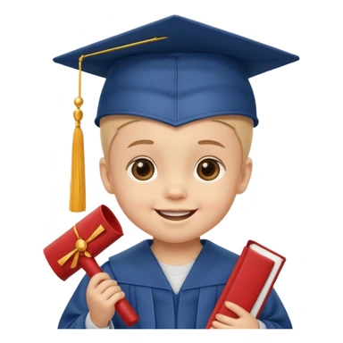 smiling baby with a graduation cap and diploma sticker