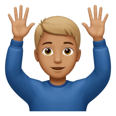 boy putting hands up with 6 7 sticker