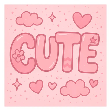 the word 'cute' in a creative, pink-themed style sticker