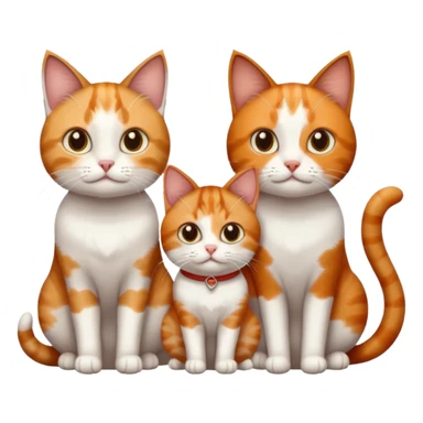3 different coloured small cats including a dark brown tabby and white, and a patchy calico, and a ginger and white sticker