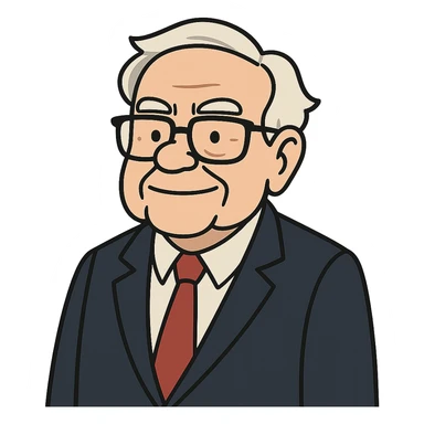 Warren Buffett wearing glasses and a suit in flat-toon style sticker