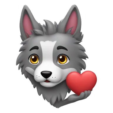 Lobo gris con un corazón en la mano  sticker