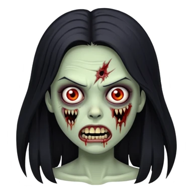 Girl zombie with black long hair with teeth and serious face IOS style sticker