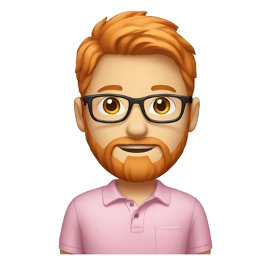 light red hair boy with a beard small glasses and pink polo sticker