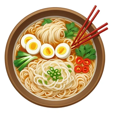 Yunnan Crossing the Bridge Rice Noodles with separate ingredients and hot broth, simplified emoji style with bold outlines and bright colors, cartoon style traditional Guo Qiao Mi Xian sticker