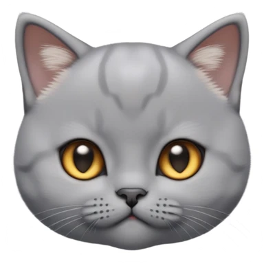 cinematic-cute-realisticbritish shorthair-kitten cat-portrait-emoji,-head-tilted-playfully-and-inquisitively,-sleek-solid-grey-fur,-simplified-yet-adorable-features,-highly-detailed,-glowing-with-a-warm,-friendly-glow sticker