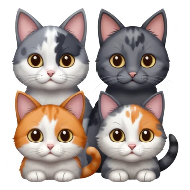 3 different coloured small cats including a dark grey and white, and a patchy calico and a completely solid dark grey with only white paws sticker