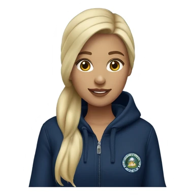 A blonde girl wearing a navy sweatsuit with Tasman uggs sticker
