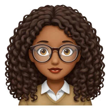 Chica con cabello rizado largo color cafe oscuro ,piel morena que use lentes. sticker