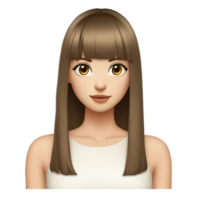 beautiful model, beige skin, light eyes, double eyelids, straight long brown hair, bangs, white top sticker