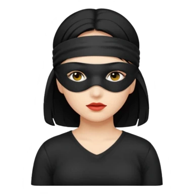 woman with black hair wearing blindfold sticker