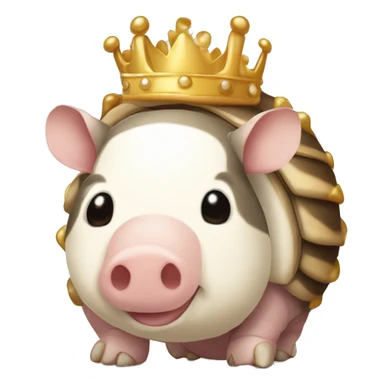 Beige and white piebald chubby round armadillo pig panda centipede armadillo wearing a crown sticker