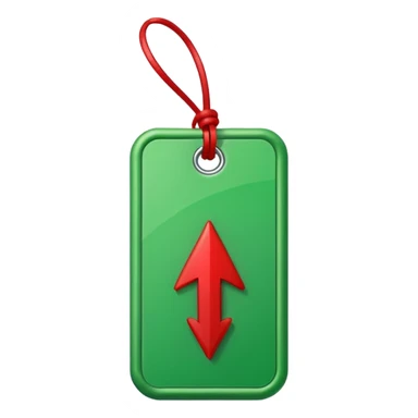 Tag vermelha com uma flecha pra cima verde do lado sticker