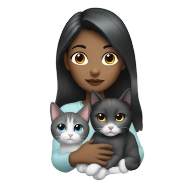 Black haired girl with gray cat sticker
