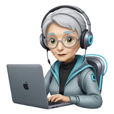 old lady alien with only gaming laptop. sticker