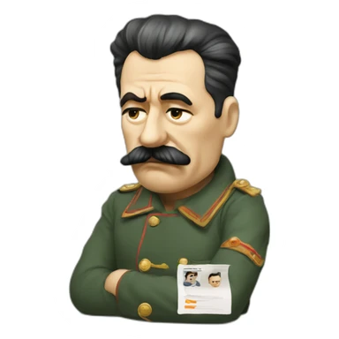 Depressed looking stalin looking at social media on phone and smoking a cigarette sticker
