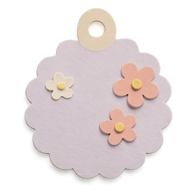 soft pastel round scalloped tag sticker with tiny flowers, paper craft style sticker