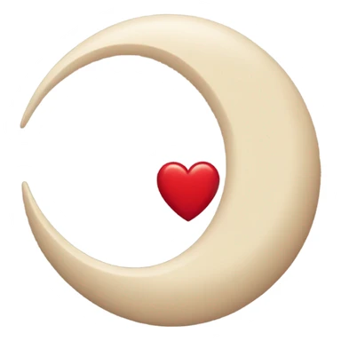 crescent beige moon with red heart sticker