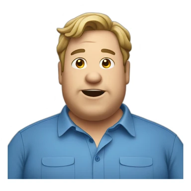 fat man in a blue shirt calling sticker