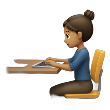 a girl seating in front of her desk, typing on a laptop side view sticker