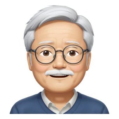 _cinematic-realistic-portrait-of-hayao-miyazaki,-depicted-with--large-rectangular-glasses,-his-happy-expression-rendered-in-lifelike-detail,-illuminated-with-soft,-realistic-lighting-that-emphasizes-his-creative-genius, his eyes shut  closed because of his large smile. eyes are shut sticker