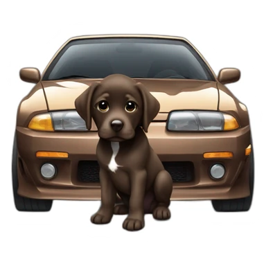 puppie chocolate labrador in a Nissan Silvia S13 sticker