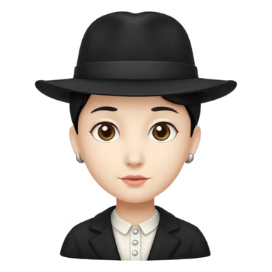 White minikin wearing a black vintage hat sticker